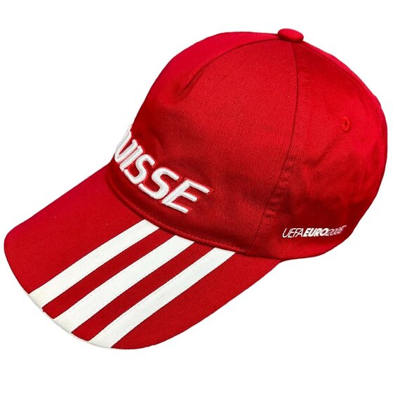 Adidas UEFA EURO 2008 Suisse Switzerland Red Baseball Cap Adjustable Hat Striped - Picture 11 of 16
